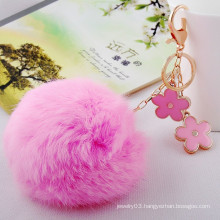 alibaba wholesale keychain colorful rabbit fur pom poms keychain